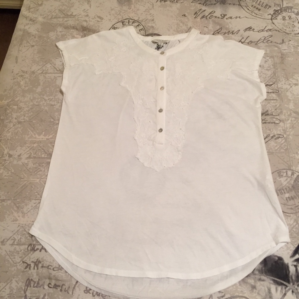 Lucky Brand White 100% Cotton Blouse, Size Small